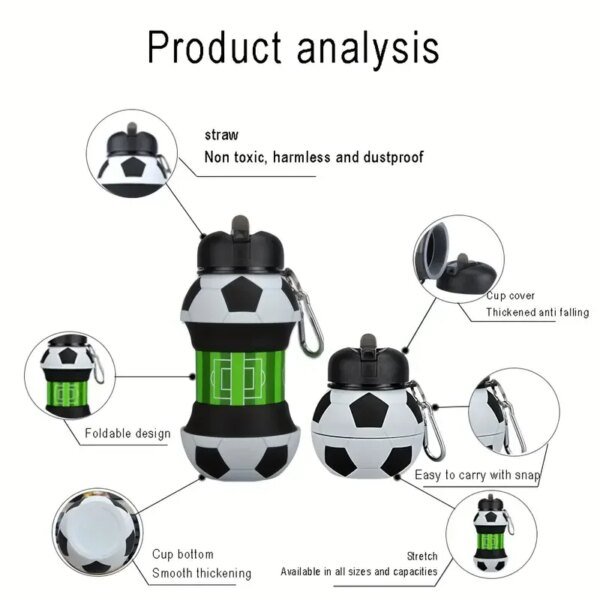Kids Fold Outdoor Sports Water Cups Basketball/Football Bottle,Student Leakproof Portable Kids Water Bottle,Can Hang Backpack - Image 5