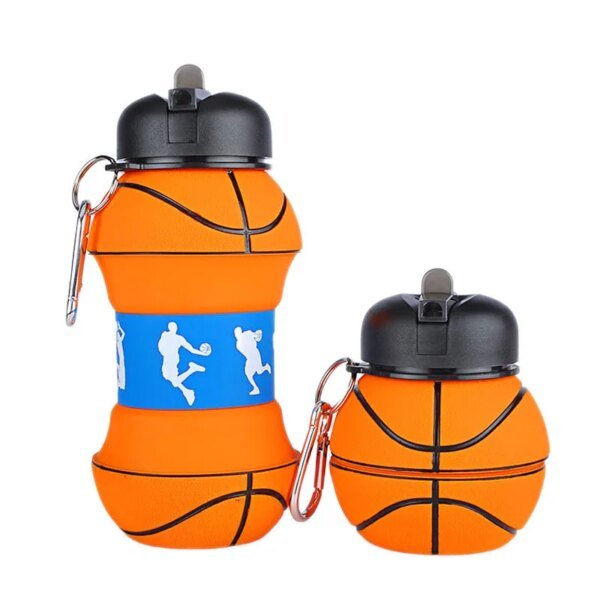 Kids Fold Outdoor Sports Water Cups Basketball/Football Bottle,Student Leakproof Portable Kids Water Bottle,Can Hang Backpack
