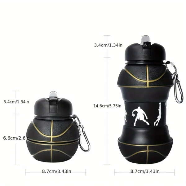 Kids Fold Outdoor Sports Water Cups Basketball/Football Bottle,Student Leakproof Portable Kids Water Bottle,Can Hang Backpack - Image 3