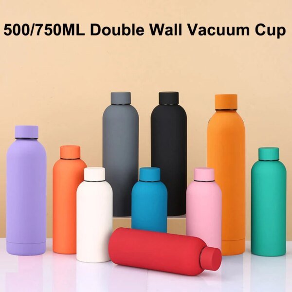 500/750ML Small Mouth Thermos Cup, Outdoor Stainless Steel Bottle, Rubber Paint Sports Kettle, Thickened Double Water Cup - Image 2